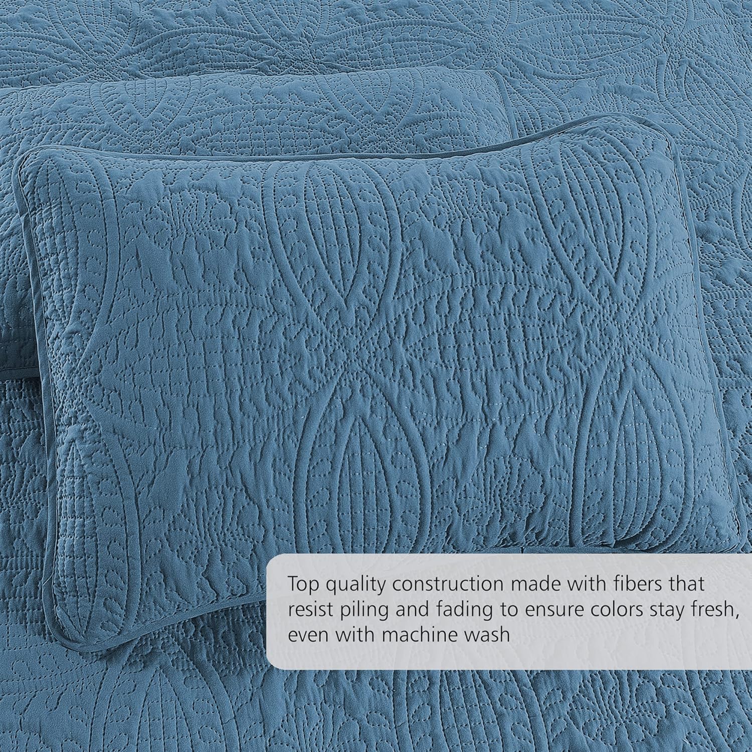 Quilt Set King/Cal King/California King Size Ash Blue - Oversized Bedspread - Soft Microfiber Lightweight Coverlet for All Season - 3 Piece Includes 1 Quilt and 2 Shams, Geometric Pattern